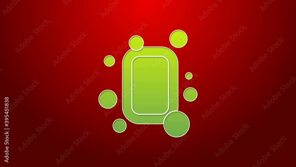 Poster green line bar of soap icon isolated on red background. soap bar with bubbles. 4k video motion graph