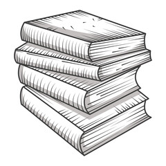stacked books library, educational or learning concept engraving style