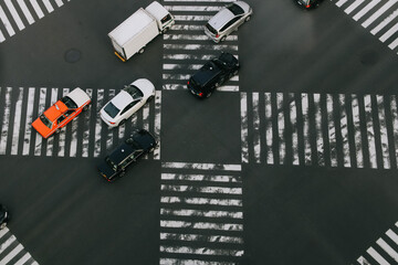 Top view of intersection in Ginza district, Tokyo, Japan. 