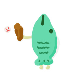 Baseball Catch03 Fish; Hand drawn vector illustration like woodblock print