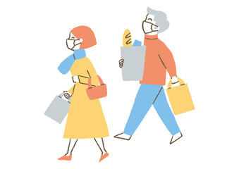 買い物帰りの夫婦_マスク