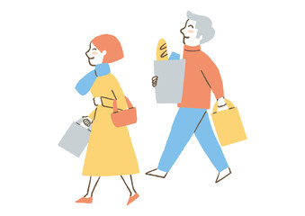 買い物帰りの夫婦