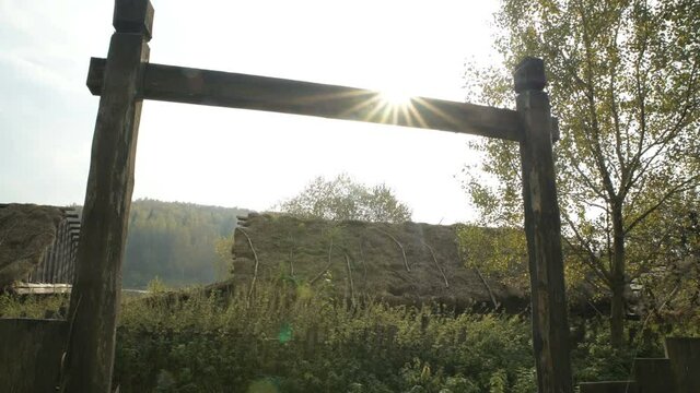 Old fashioned vintage wooden retro abandoned village countryside dacha house straw roof world war two World War II former USSR CIS Belarus partisan guerilla fight battle for freedom history historic