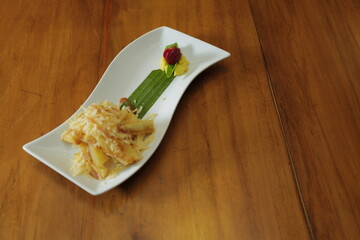 Cheese cassava snack with a pretty dish