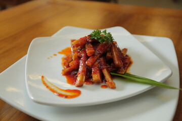 Balado potatoes with a pretty dish