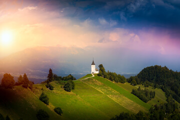 Slovenia city and nature view, churches and places of shrines