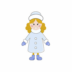 Snow maiden isolated on a white background. Vector of a cartoon character. Illustration for new year and Christmas.
