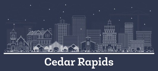 Outline Cedar Rapids Iowa Skyline with White Buildings.