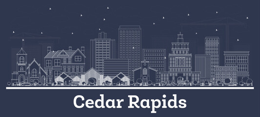 Fototapeta premium Outline Cedar Rapids Iowa Skyline with White Buildings.