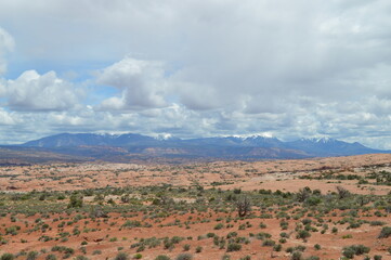 Fototapeta premium La Sal Mountain Range from across Arches National Park