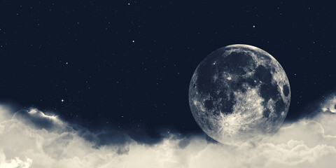 Full moon in a cloudy night 3d illustration