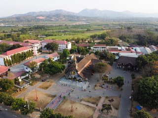 Aerial view of Go (Wooden) Church in the city of Kon Tum in the Central Highlands of Vietnam is an...