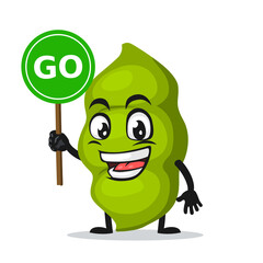 vector illustration of  peas mascot or character holding sign says go