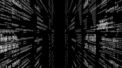 Abstract digital program code in blocks on a black background