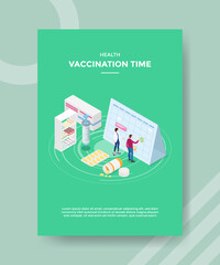 health vaccination time people standing front calendar around drug syringe for template flyer and print banner cover book books modern flat style
