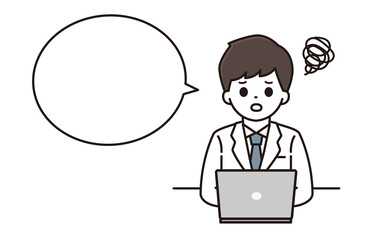 医師 薬剤師 男性 パソコン 吹き出し