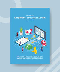 business enterprise resource planning people standing around chart clipboard money megaphone target computer for template flyer and print banner cover book books - obrazy, fototapety, plakaty