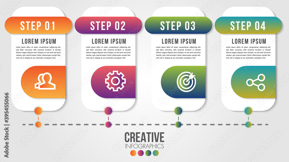 Aufkleber infographic modern timeline design vector template for business with 4 steps or options illustrate a