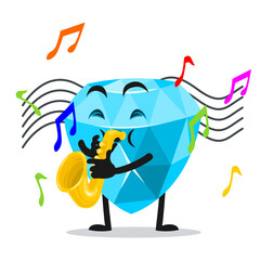 vector illustration of diamond mascot or character playing saxophone