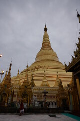 shwedagon pagoda in cloudy
