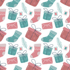 kawaii cute Christmas seamless pattern in scandinavian style. Can use for fabric etc.