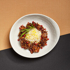 Variety meats with basmati top view