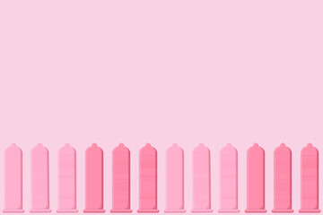 condoms smooth ribbed pimples pink seamless border pattern, safe sex concept. vector background for packaging advertising banner