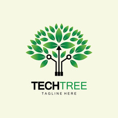 Fototapeta premium tech tree logo concept,green network technology logo vector.tech tree electrical circuit digital logo vector icon