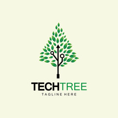 Obraz premium tech tree logo concept,green network technology logo vector.tech tree electrical circuit digital logo vector icon