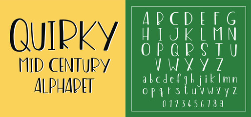 Quirky and playful mid century handwritten font and number for creative artwork design such as typography, vintage poster, book cover, children book, Christmas greeting card, retro banner and so on.