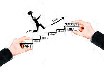 ビジネス成功の概念で階段を上るビジネスマンのイラスト Abstract Wall Mural Abstra K Yu