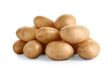 Raw potatoes on white background