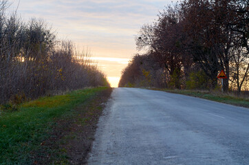 Autumn evening and the road stretching beyond the horizon