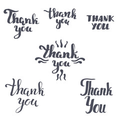 Set of thank you design elements, hand drawn lettering, vector design for greeting cards