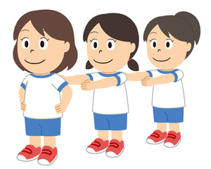 前ならえをして整列する女の子のイラスト