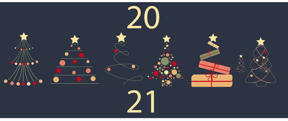 Green Christmas three as symbol of Happy New Year. Merry Christmas holiday celebration. Sparkle light decoration. Bright shiny design illustration