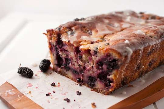 Cut Loaf of Glazed Mulberry Yoghurt Bread