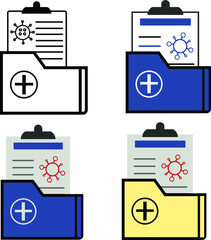 report icon in different style vector illustration. The theme of the corona virus two color and black report vector icons designed with the style of the fill, outline, line and stroke can be used for 