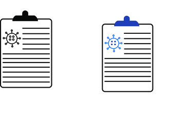 report icon in different style vector illustration. The theme of the corona virus two color and black report vector icons designed with the style of the fill, outline, line and stroke can be used for 
