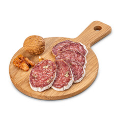 Sliced sausage salami with walnut