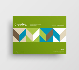 Creative business abstract horizontal front page vector mock up. Corporate geometric report cover illustration design layout. Company identity brochure template.