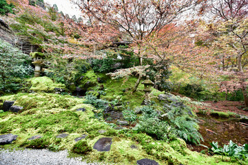京都の瑠璃光院の紅葉と反射