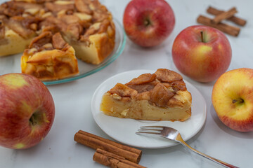 Naklejka na ściany i meble Fresh baked apple cake or pie, filled with sweet apples