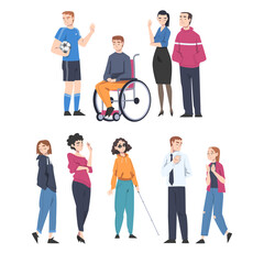 Fototapeta premium People Character with Disabilities Applying for Jobs and Rejected by Employer Vector Illustration Set