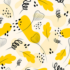 Abstract pattern with spots and leaves on a colored background