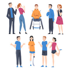 People Character with Disabilities Applying for Jobs and Rejected by Employer Vector Illustration Set