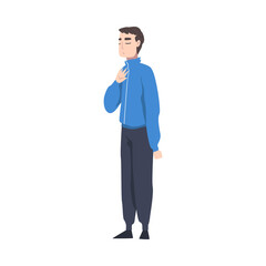 Young Man Showing Rejection and Refusal Gesture with His Hand Vector Illustration