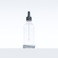 Empty Glass Pipette Bottle, Isolated Against White, Beauty Product Mock Up. 3d Rendering.