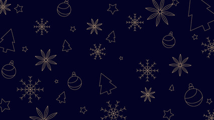 Merry Christmas blue color background wallpaper with trees, flowers, snowflakes, stars, ornaments pattern for holiday