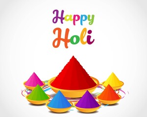 Vector illustration of Happy Holi greeting, Festival of Colors, festival elements with colorful background 